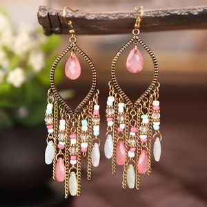 Long Tassel Crystal Earrings